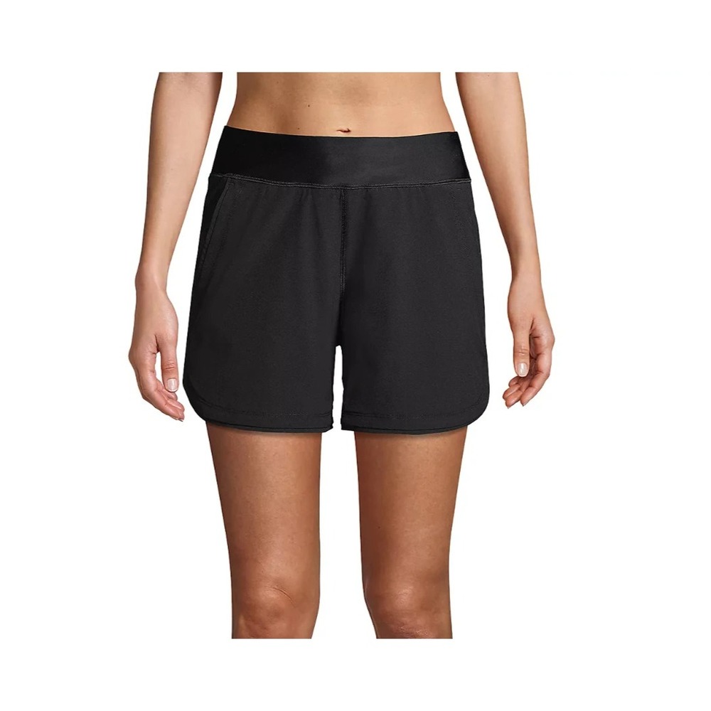 Lands End Womens Black Quick Dry Board Swim Shorts Curvy sz 14 built in brief‎